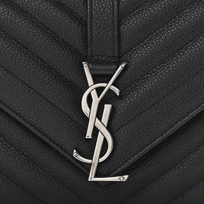 Saint Laurent Grained Calfskin Matelasse Chevron Medium Monogram Chain Bag Black 7 of 10