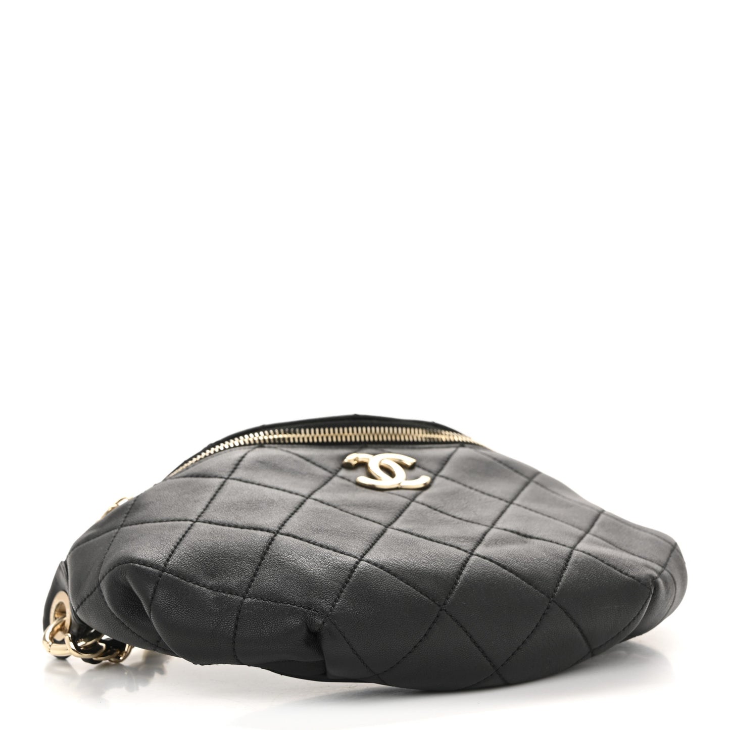 Lambskin Enamel Quilted Waist Bag Black