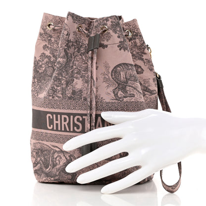 Christian Dior Technical Fabric Embroidered Toile De Jouy Sauvage DiorTravel Pouch Pink Gray 2 of 7