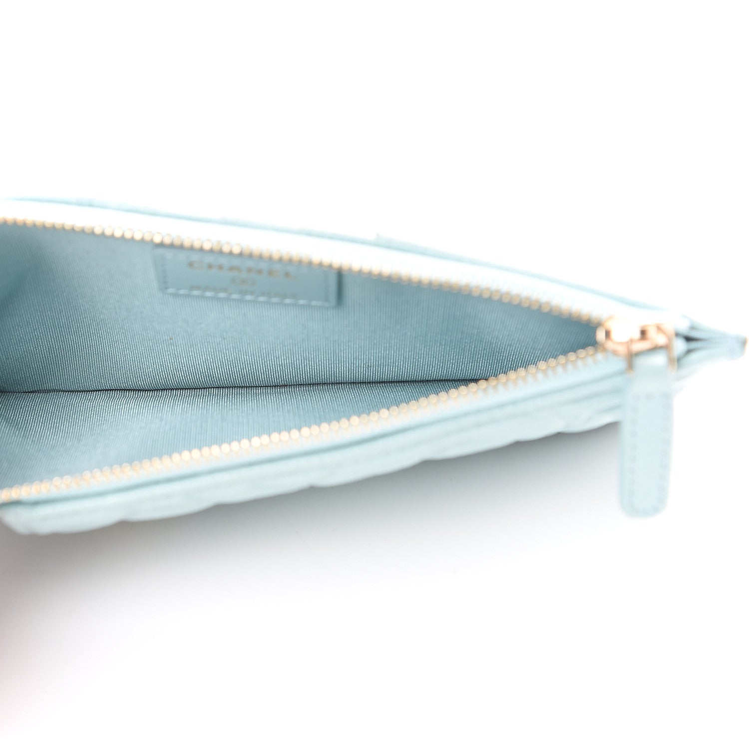 Chanel Caviar Camellia Embossed Classic Flat Wallet Pouch Light Blue 4 of 7