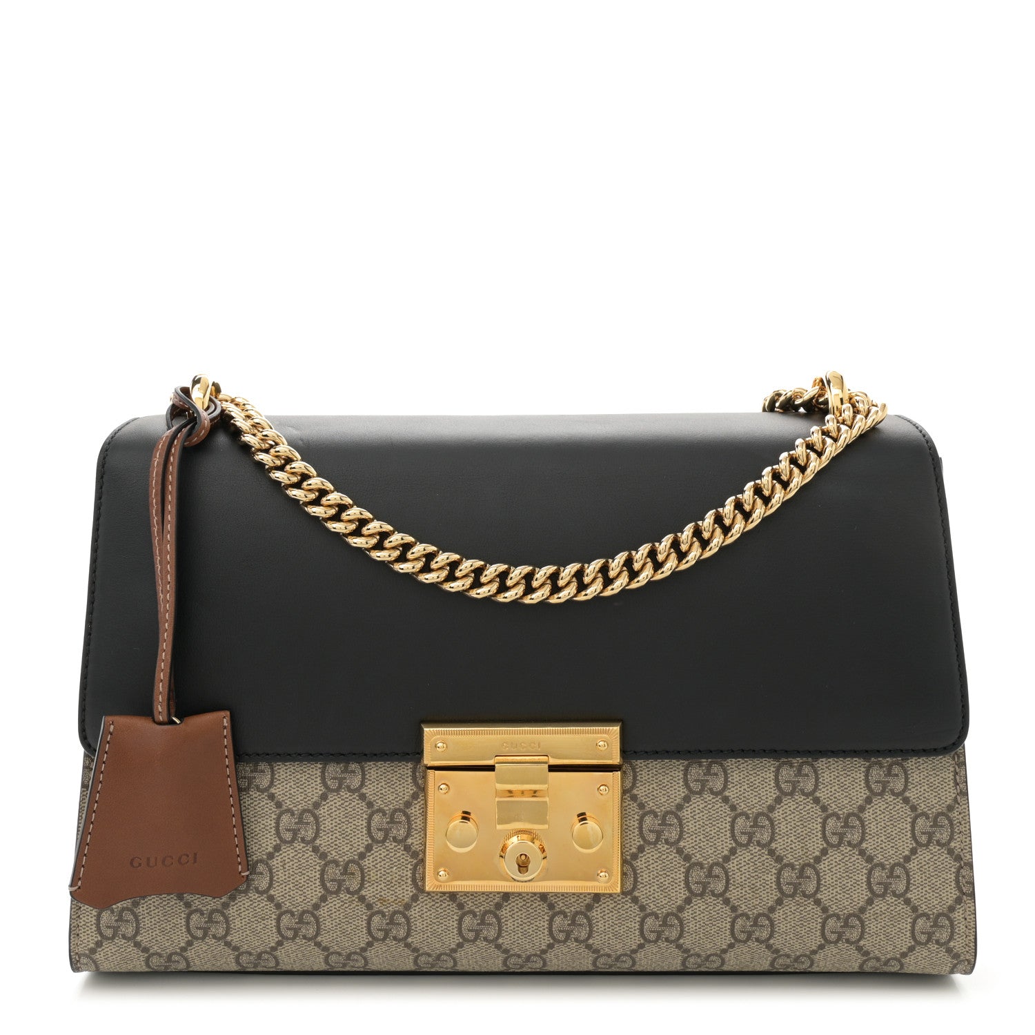 Gucci GG Supreme Monogram Calfskin Medium Padlock Shoulder Bag Beige Black Cuir 1 of 14