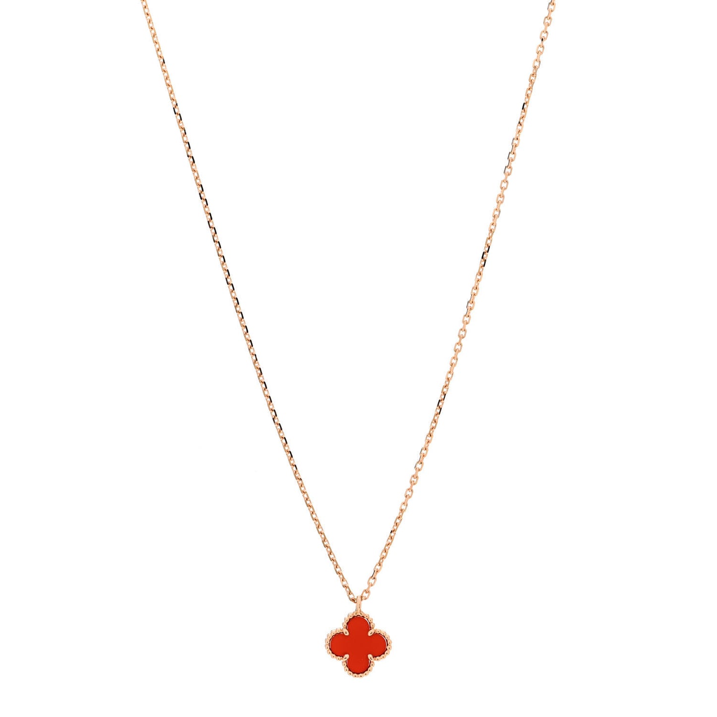 18K Rose Gold Carnelian Sweet Alhambra Pendant Necklace