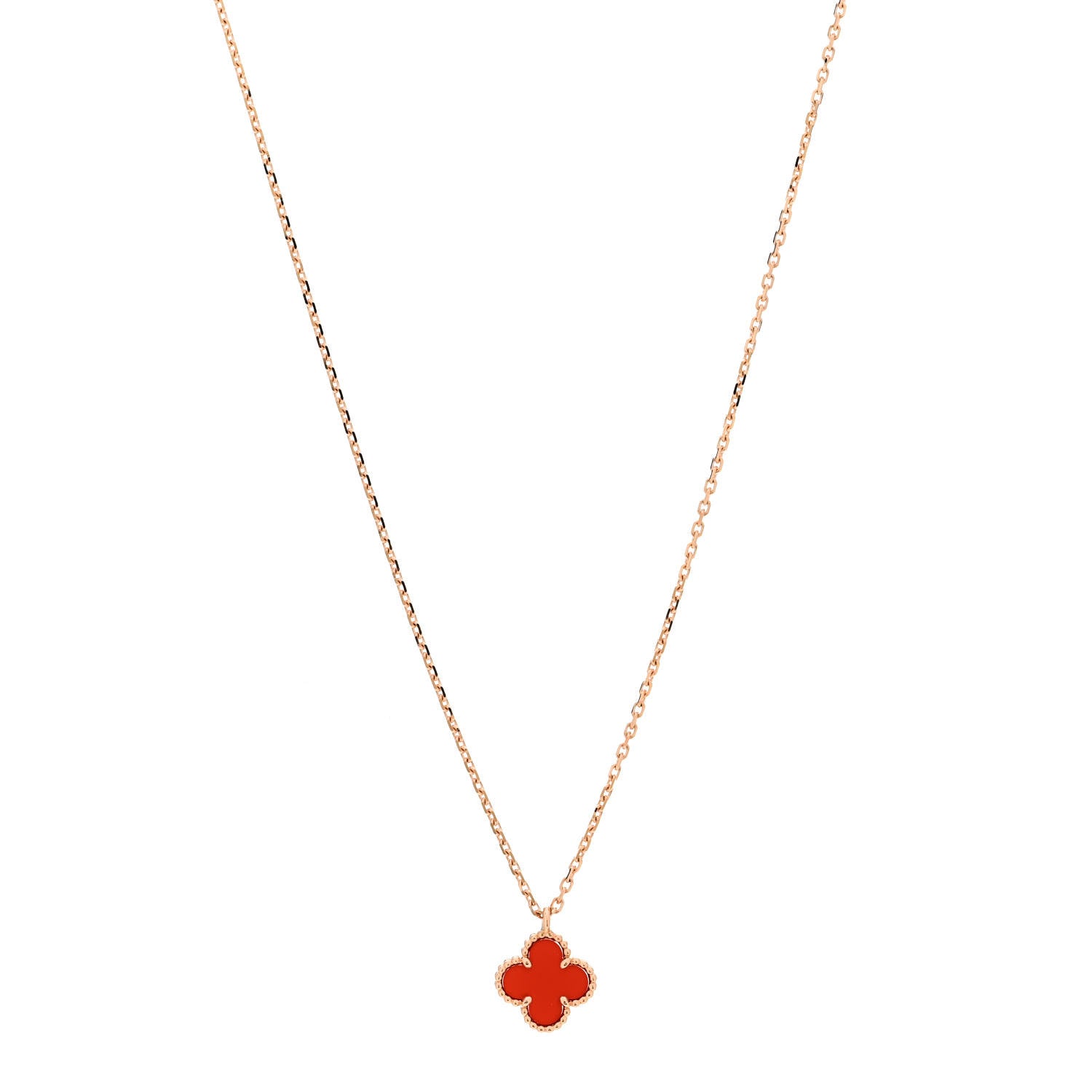 Van Cleef & Arpels 18K Rose Gold Carnelian Sweet Alhambra Pendant Necklace 1 of 6