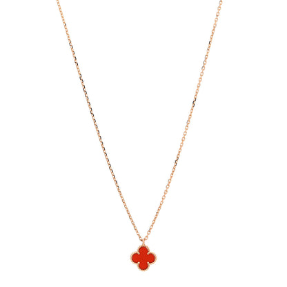 Van Cleef & Arpels 18K Rose Gold Carnelian Sweet Alhambra Pendant Necklace 1 of 6