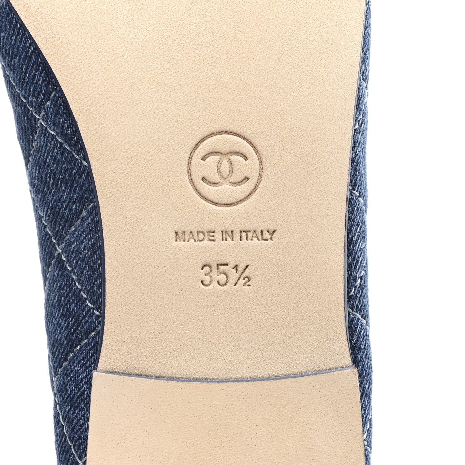 Chanel Washed Denim Quilted Cap Toe CC Ballerina Flats 35.5 Blue 7 of 10