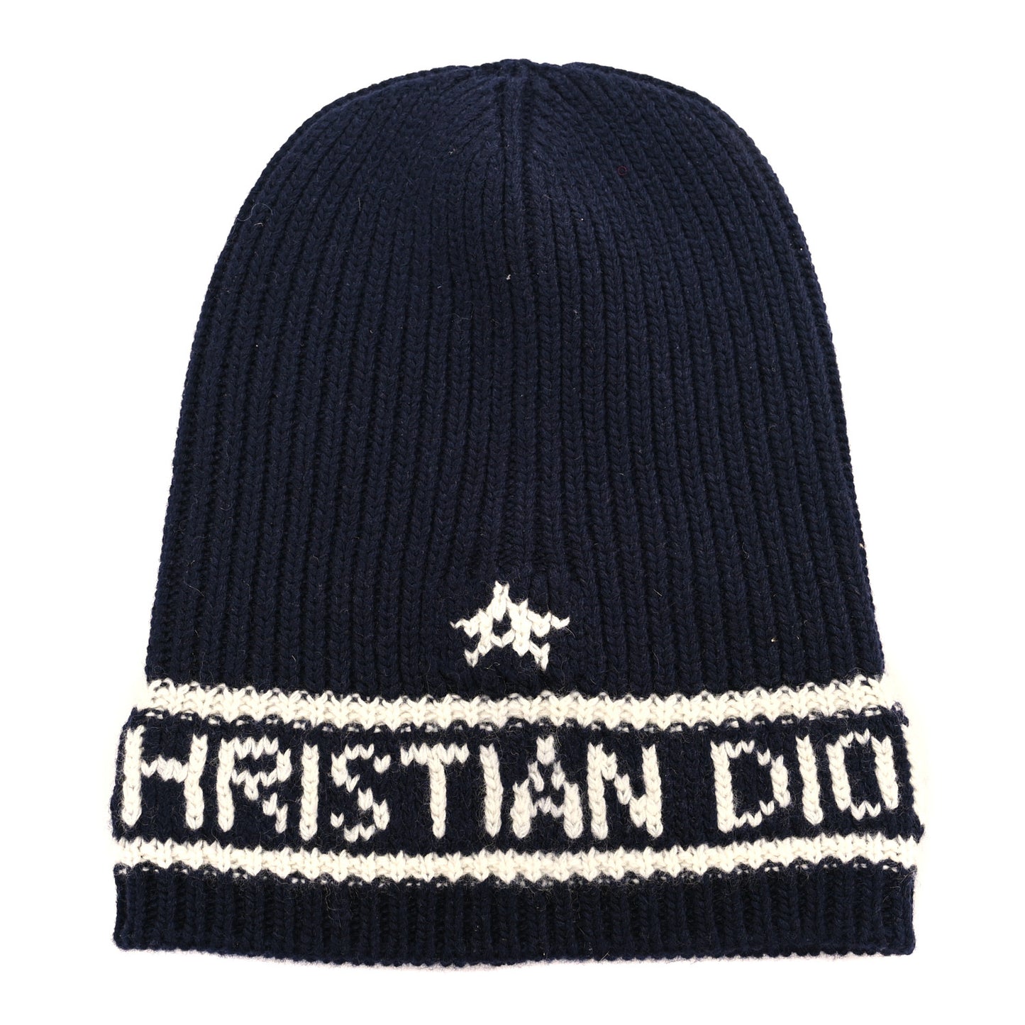 Cashmere Wool D-White Beanie Navy Blue White