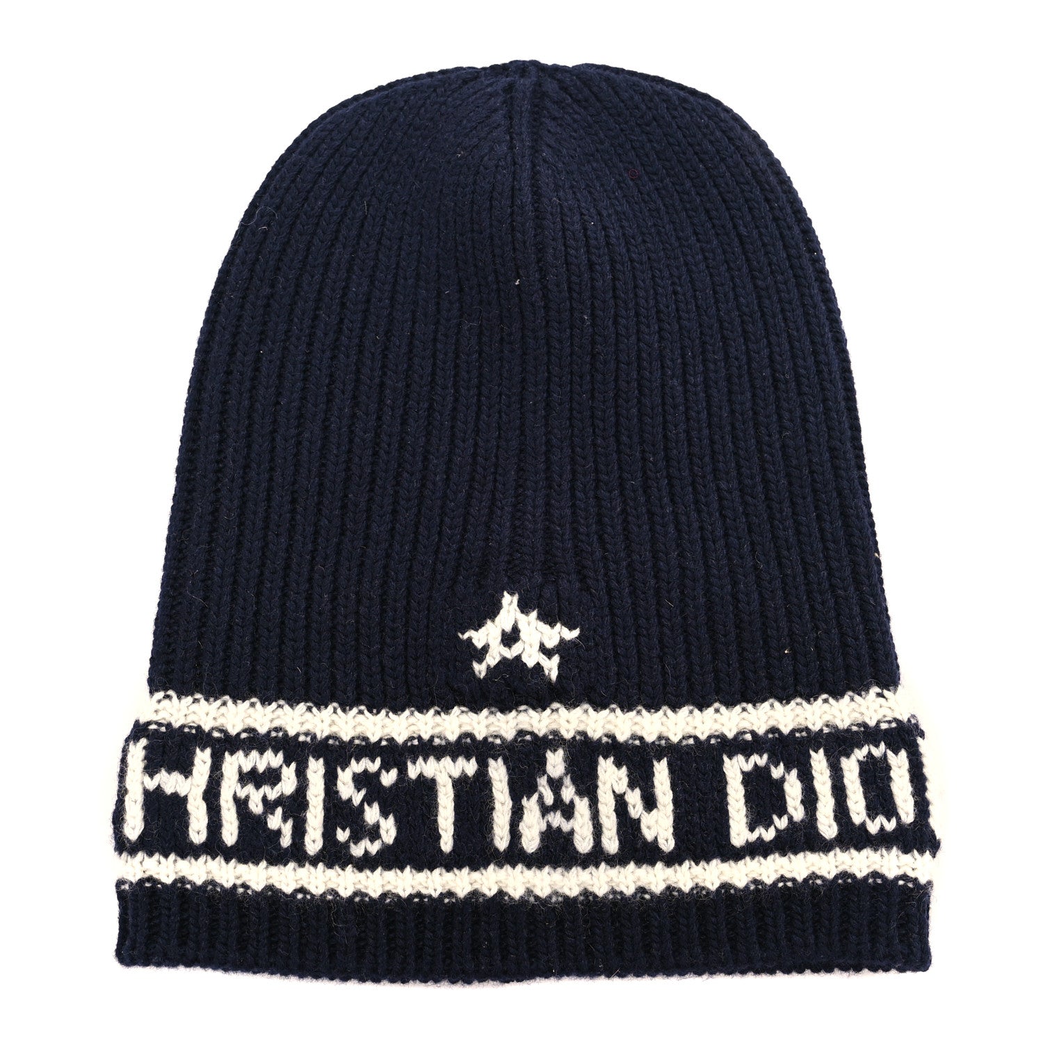 Christian Dior Cashmere Wool D-White Beanie Navy Blue White 1 of 3