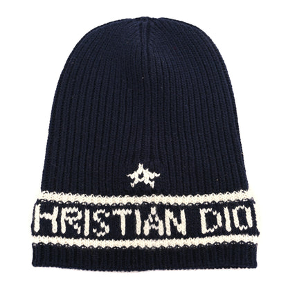 Christian Dior Cashmere Wool D-White Beanie Navy Blue White 1 of 3