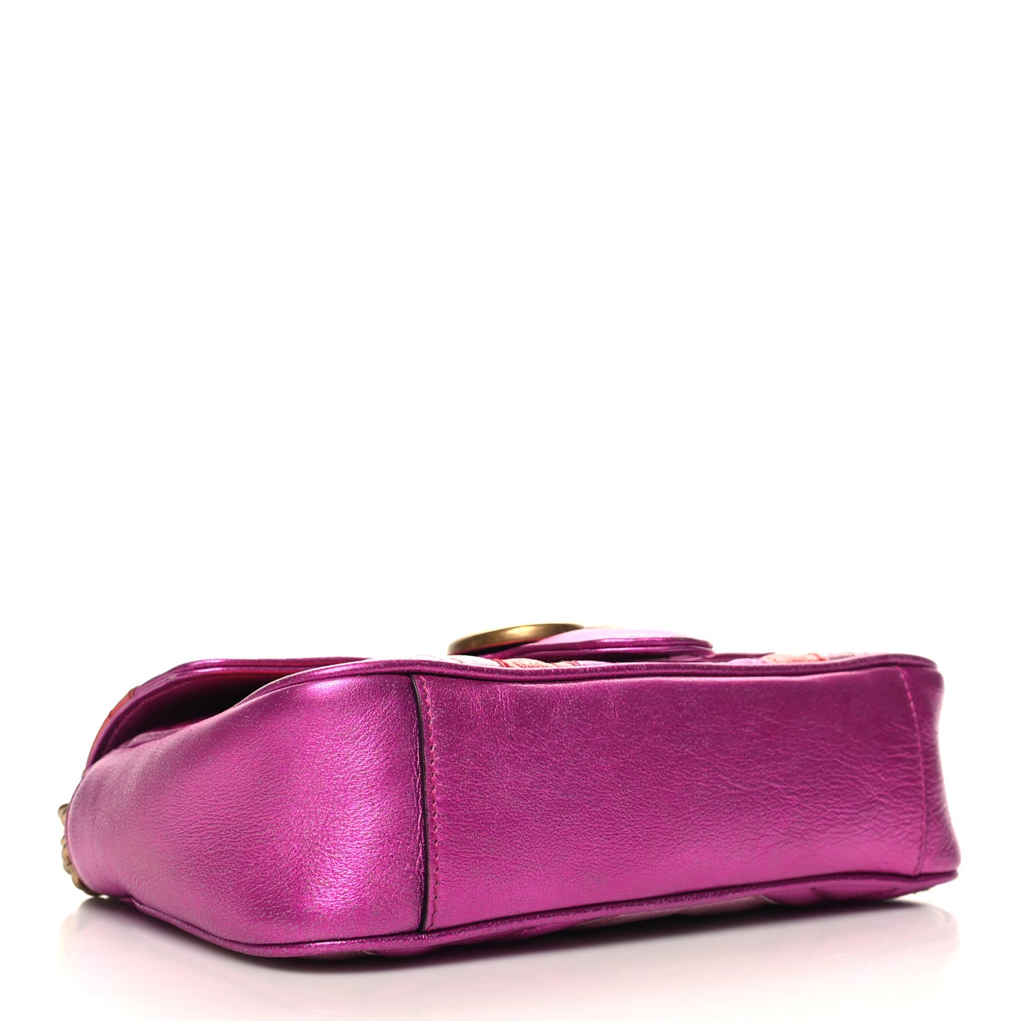 Metallic Calfskin Matelasse Mini GG Marmont Shoulder Bag Fuchsia