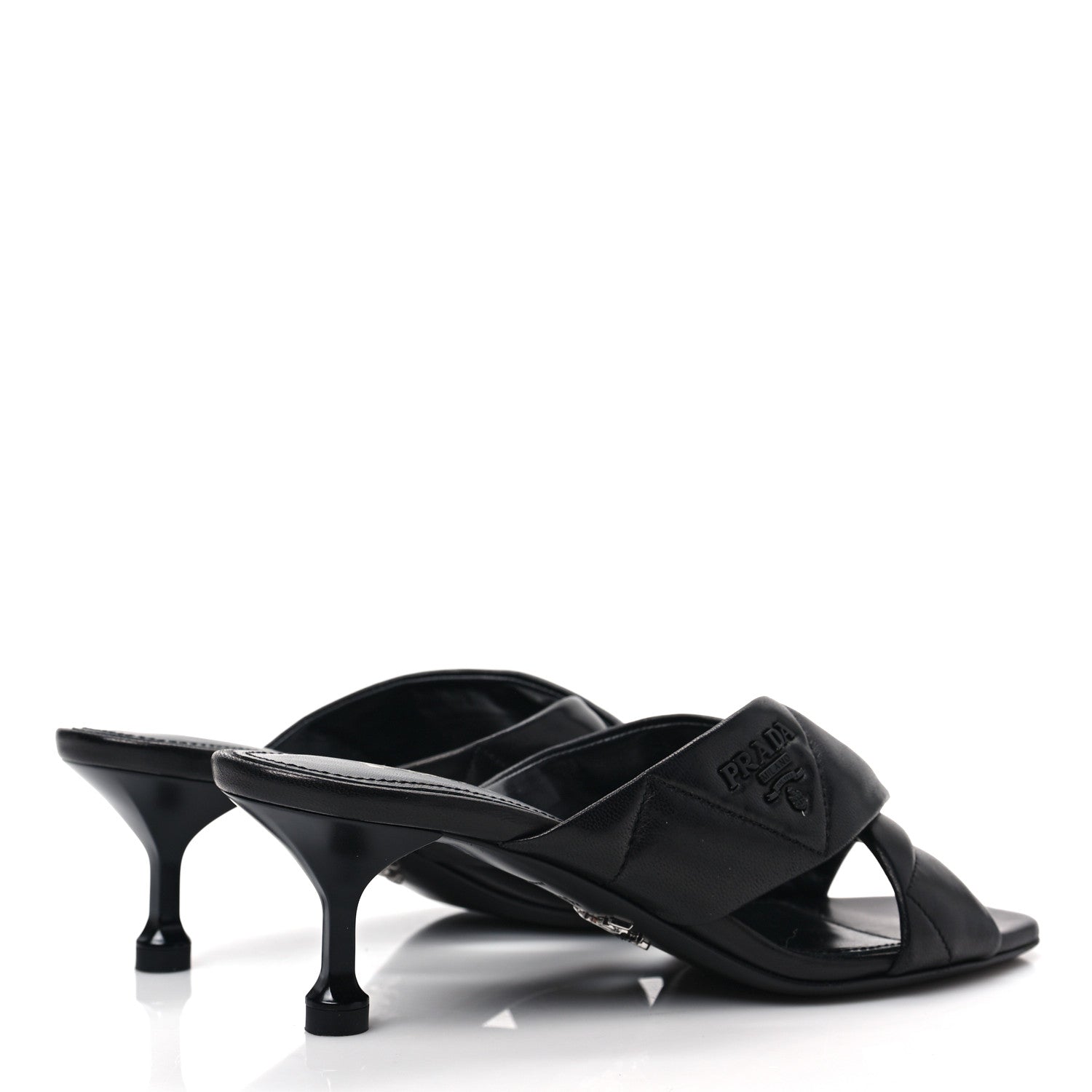 Prada Nappa Logo Quilted Crisscross 55mm Slide Sandals 35.5 Black 4 of 8