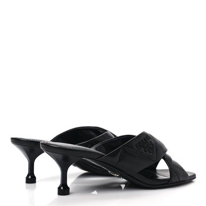 Prada Nappa Logo Quilted Crisscross 55mm Slide Sandals 35.5 Black 4 of 8