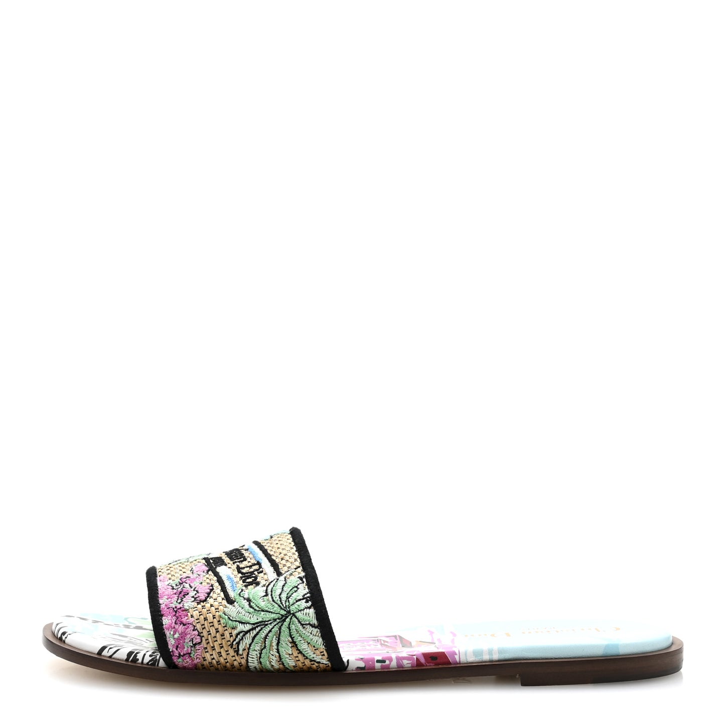 Raffia Embroidered Souvenir Saint Tropez Dway Mules Slide Sandals 38 Natural Multicolor