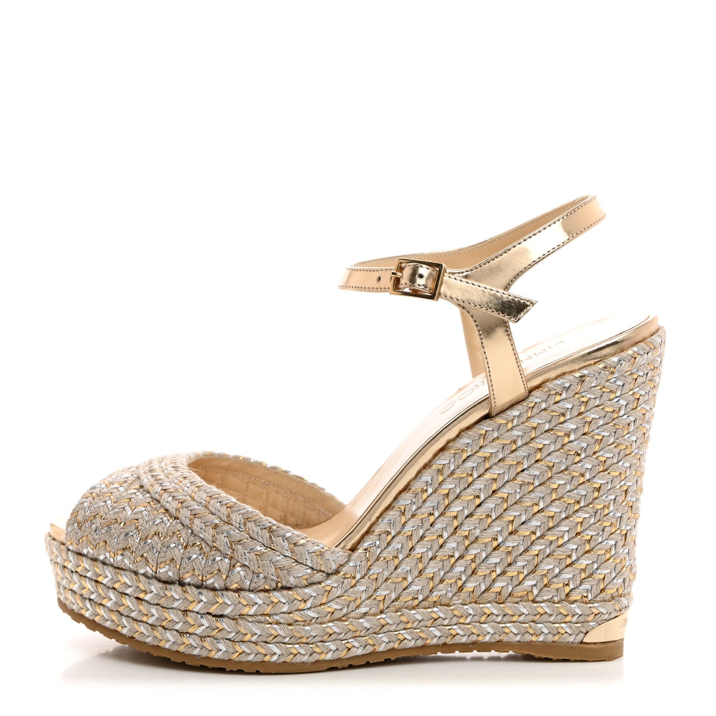 Metallic Raffia 120 Wedge Sandals 42 Gold