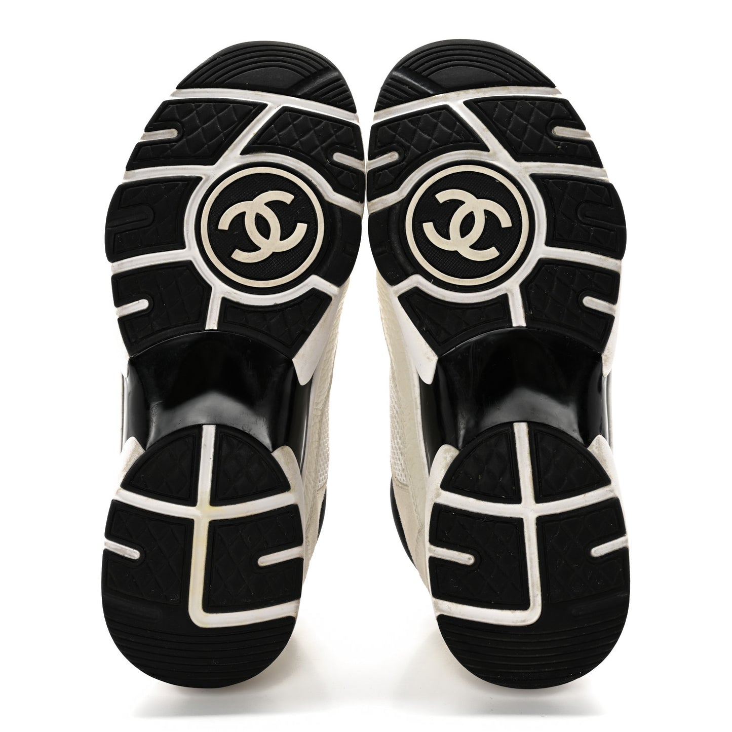 Mesh Suede Grained Calfskin Womens CC Sneakers 37.5 White Black
