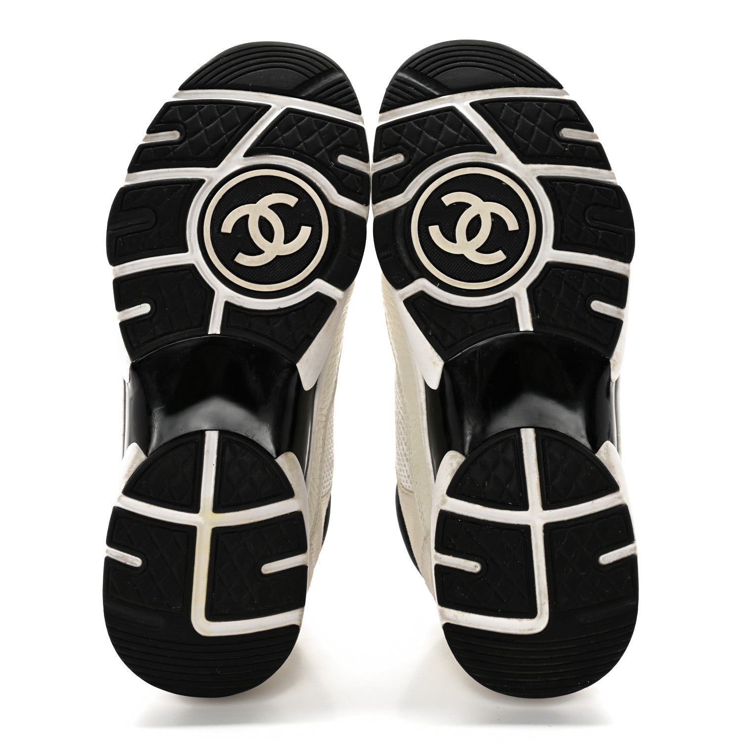Chanel Mesh Suede Grained Calfskin Womens CC Sneakers 37.5 White Black 6 of 18