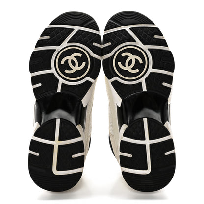 Chanel Mesh Suede Grained Calfskin Womens CC Sneakers 37.5 White Black 6 of 18