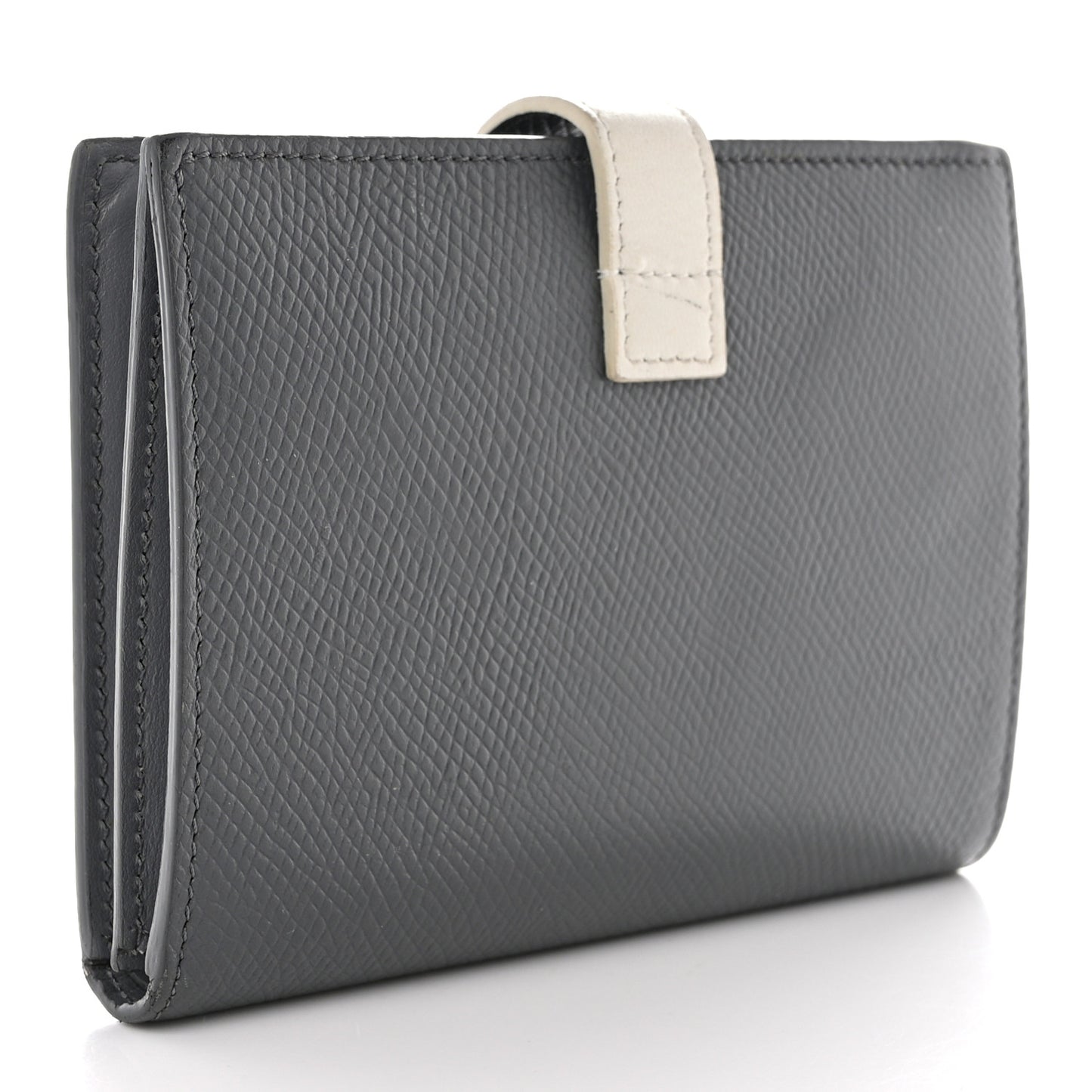 Grained Calfskin Medium Multifunction Strap Wallet Grey Chalk
