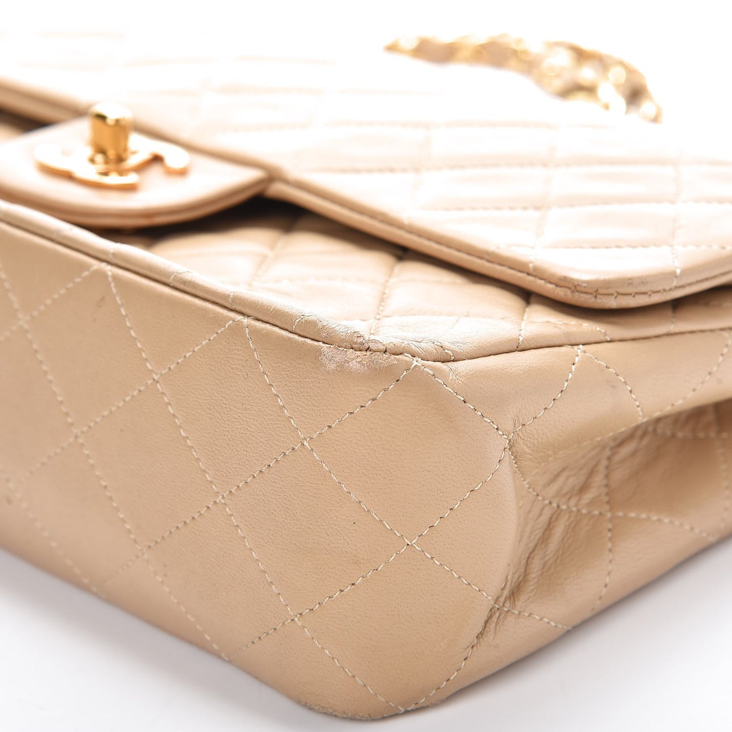 Lambskin Quilted Medium Double Flap Beige