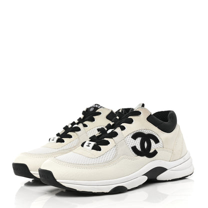 Chanel Mesh Suede Grained Calfskin Womens CC Sneakers 38 Black White 3 of 8
