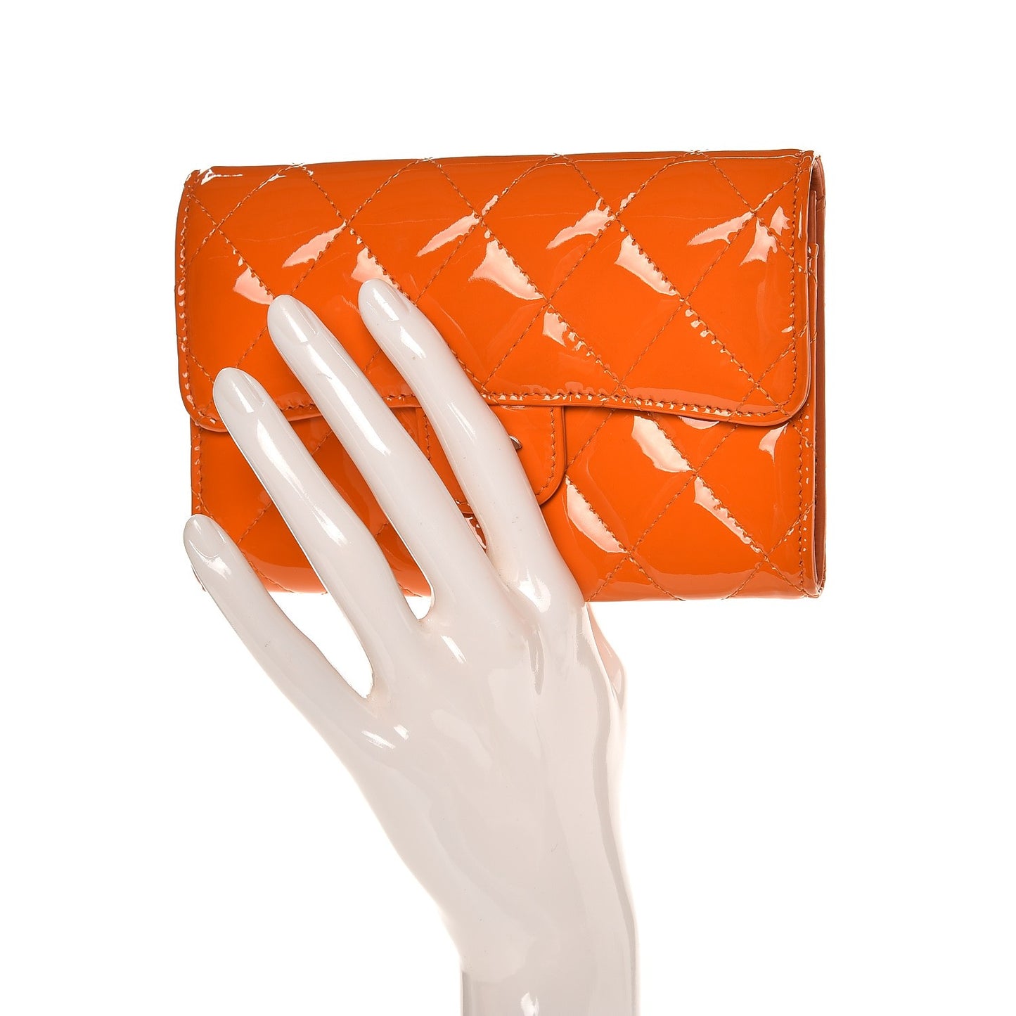 Patent Quilted Small Flap Wallet Orange