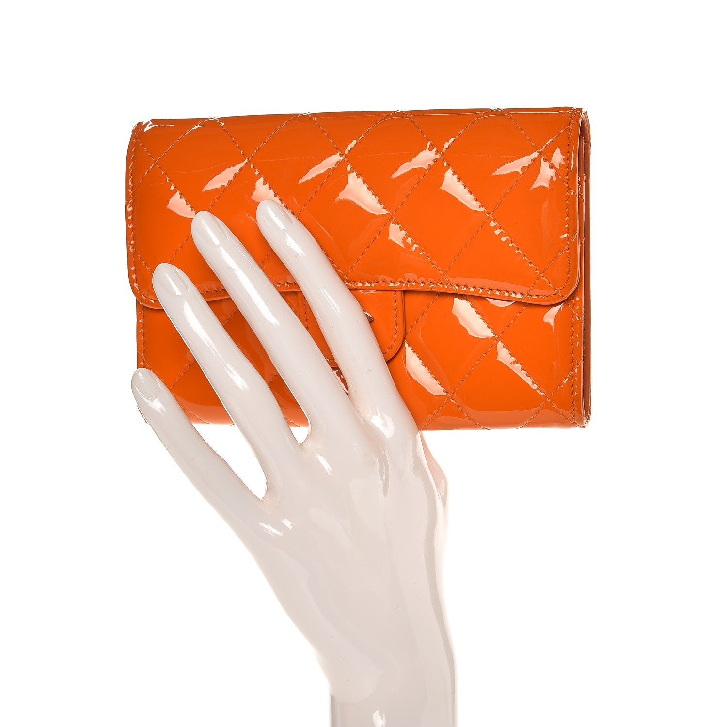 Chanel Patent Quilted Small Flap Wallet Orange 2 of 10