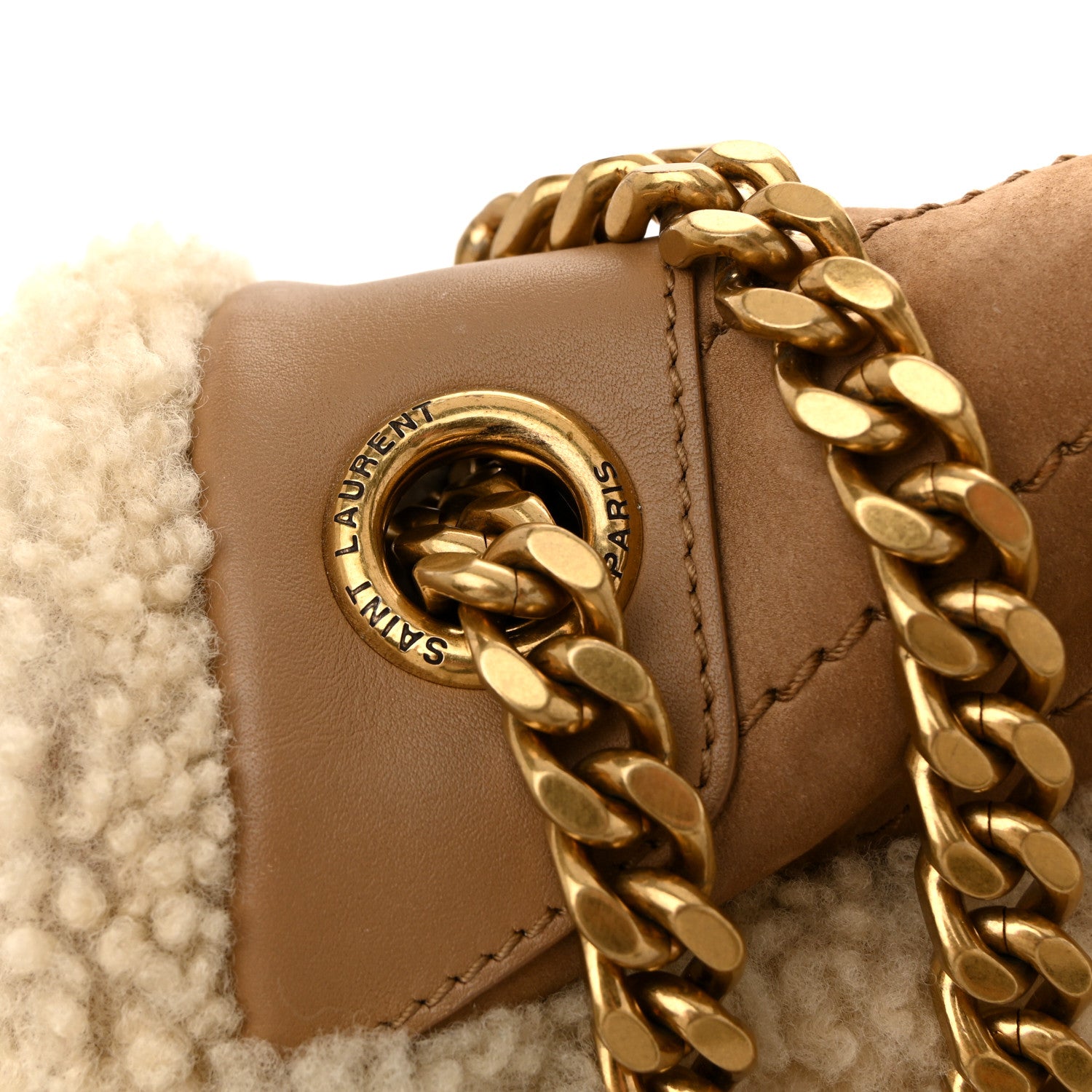 Saint Laurent Nubuck Shearling Monogram Medium Niki Chain Satchel Ivory Natural Tan 13 of 13