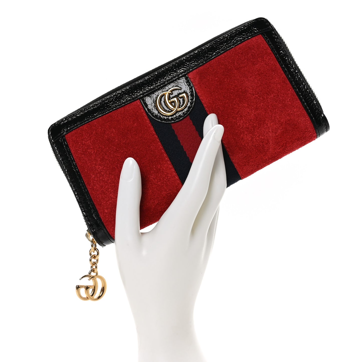 Suede Patent Web Ophidia Zip Around Wallet Hibiscus Red Black
