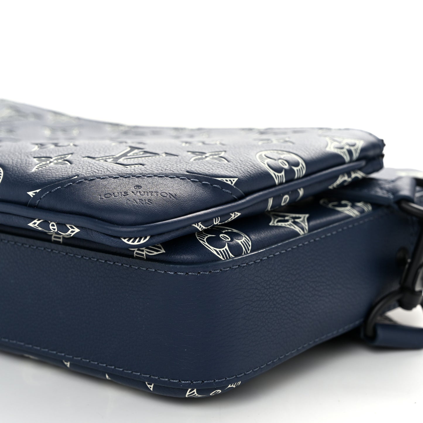 Calfskin Monogram Shadow Trio Messenger Navy White