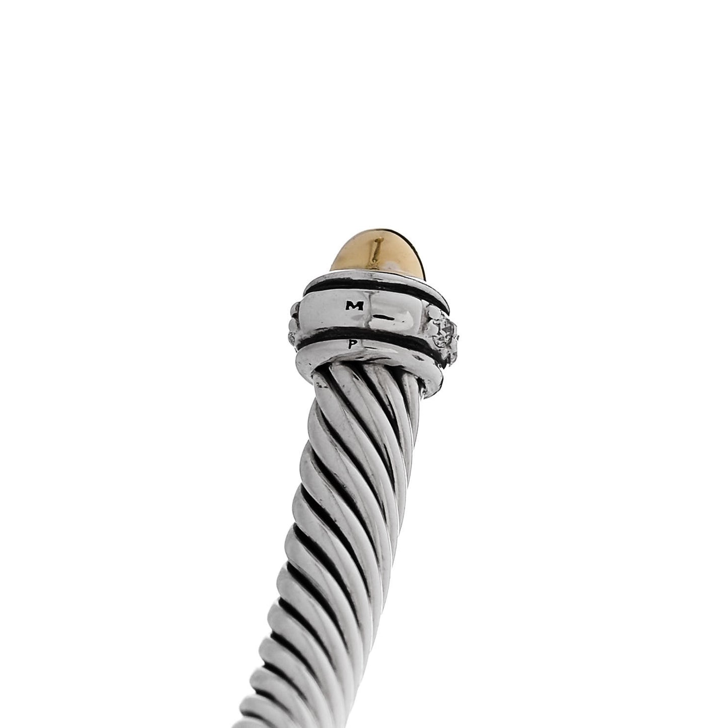 Sterling Silver 18K Yellow Gold Diamond 4mm Dome Cable Classics Bracelet