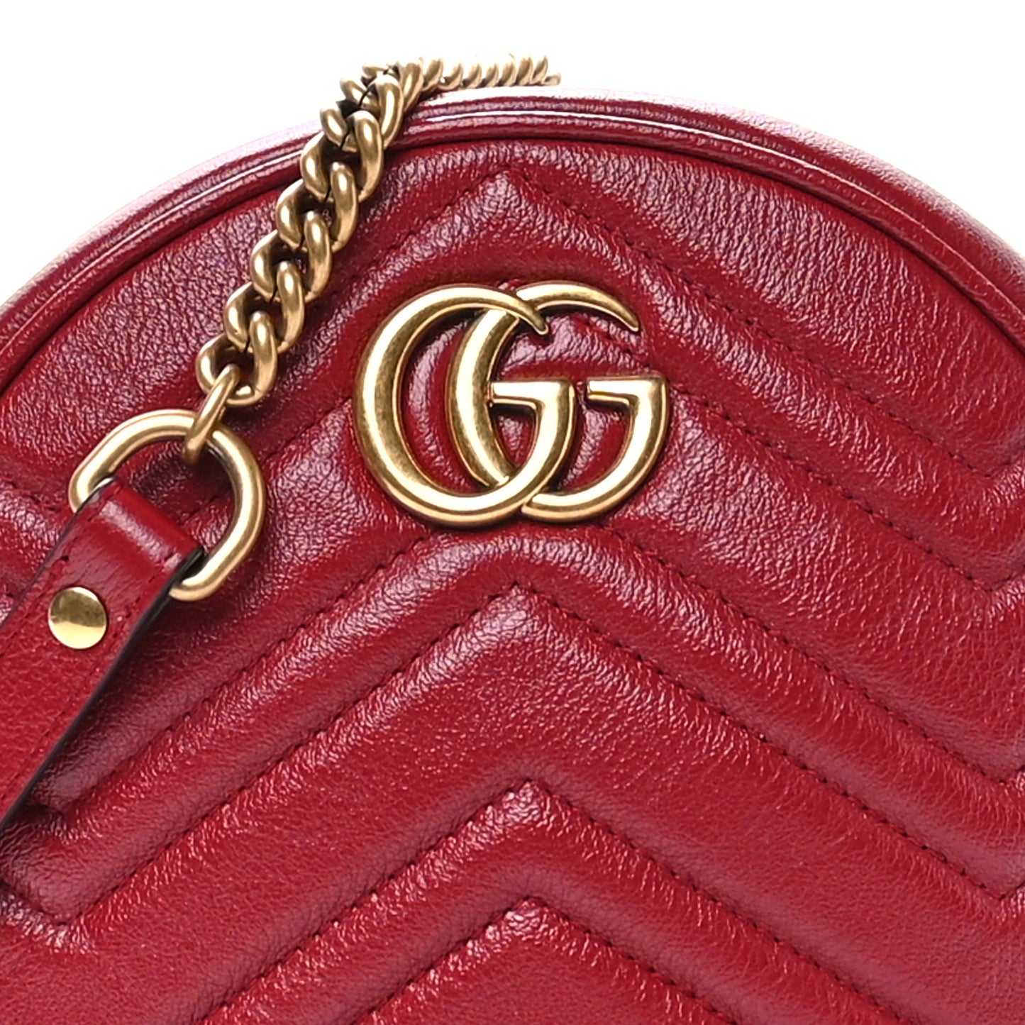 Glazed Calfskin Matelasse Heart Mini GG Marmont Round Shoulder Bag Romantic Cerise