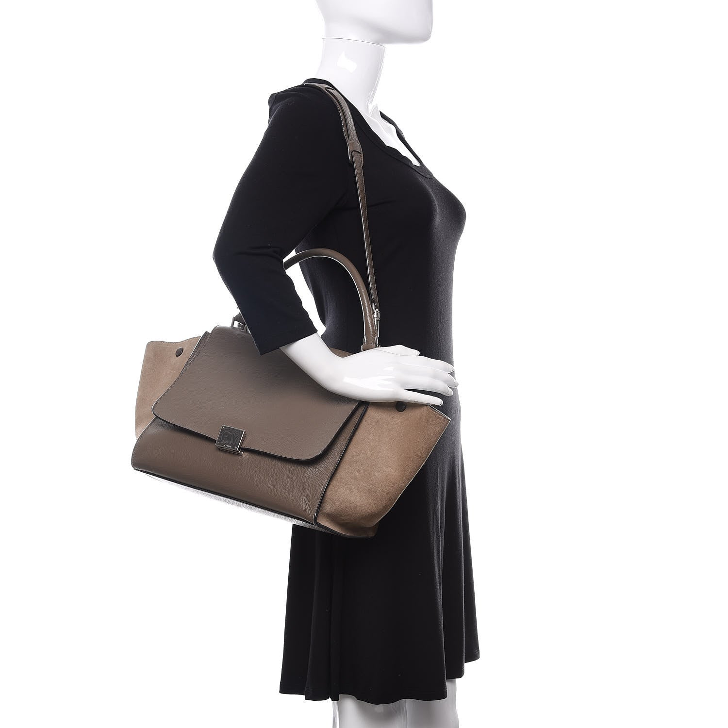 Celine Drummed Calfskin Suede Medium Trapeze Taupe 2 of 20