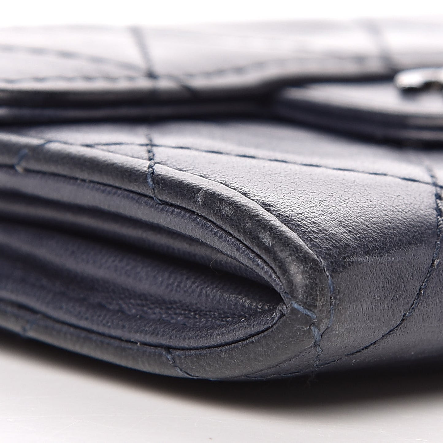Lambskin Quilted Flap Card Holder Wallet Navy