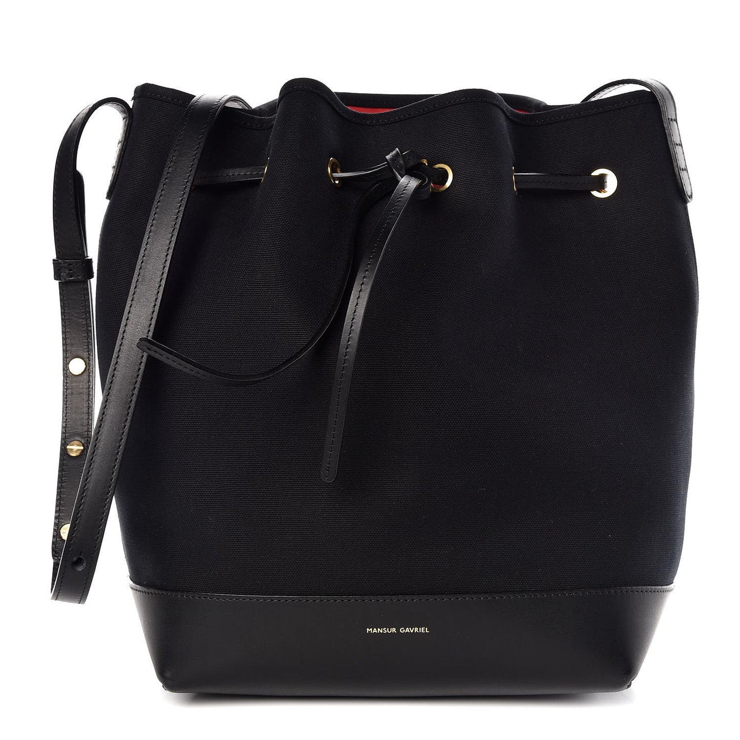 Canvas Calfskin Bucket Bag Black Flamma