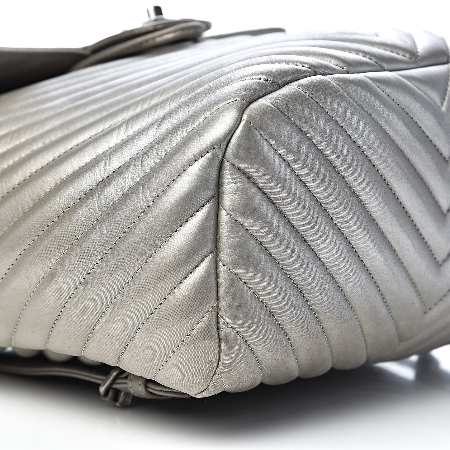 Metallic Calfskin Chevron Quilted Small Urban Spirit Backpack Silver