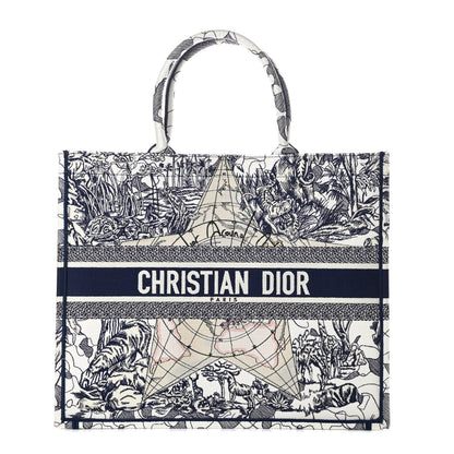 Christian Dior Canvas Embroidered Large Around The World Book Tote Blue 1 of 11
