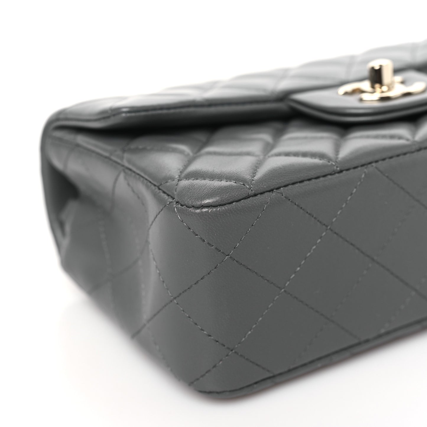 Lambskin Quilted Mini Rectangular Flap Dark Grey