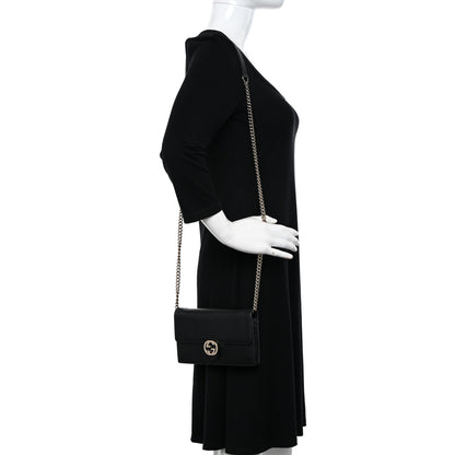 Gucci Dollar Calfskin Interlocking G Chain Wallet Black 2 of 10