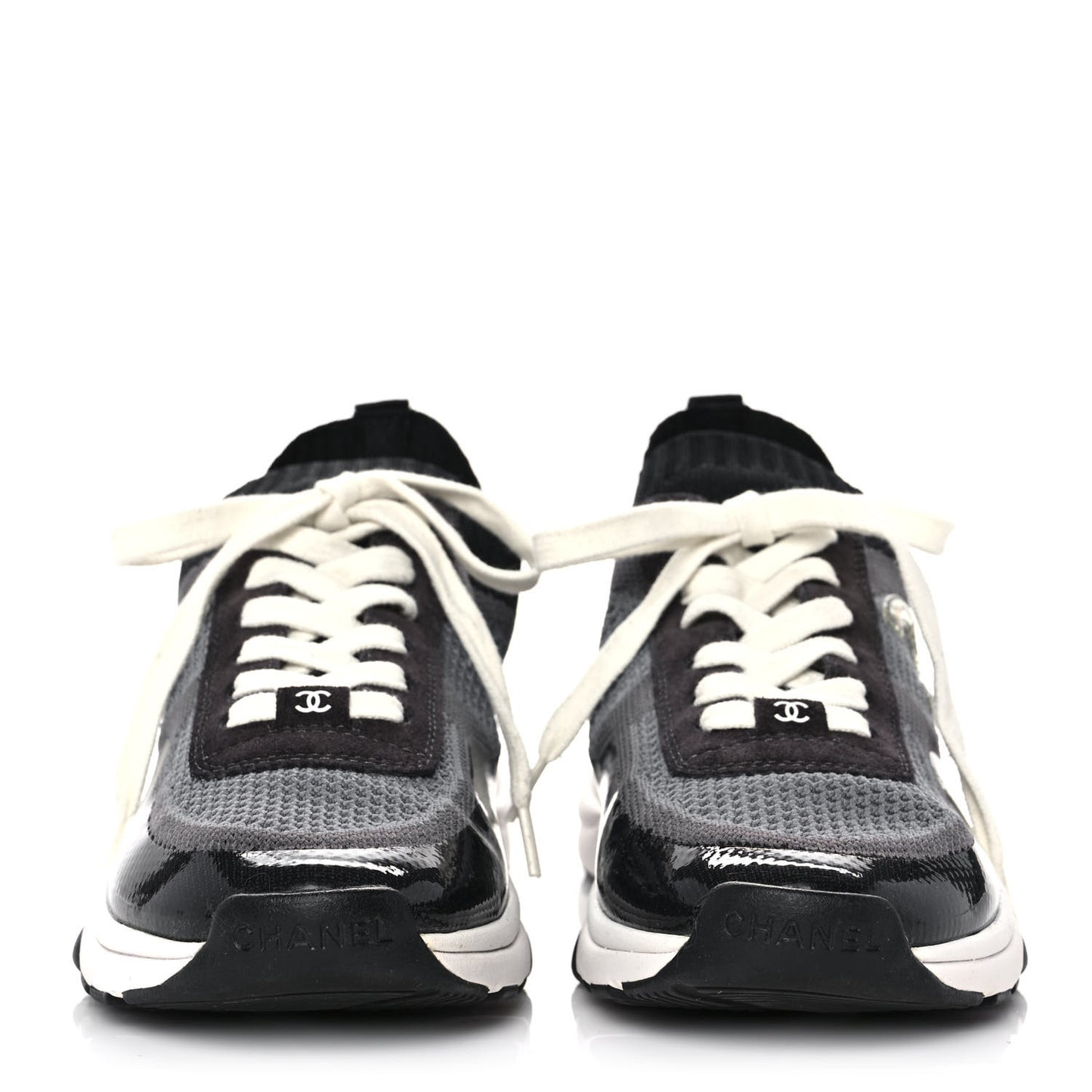 Fabric Suede Calfskin Stretch CC Sneakers 38 Black Grey