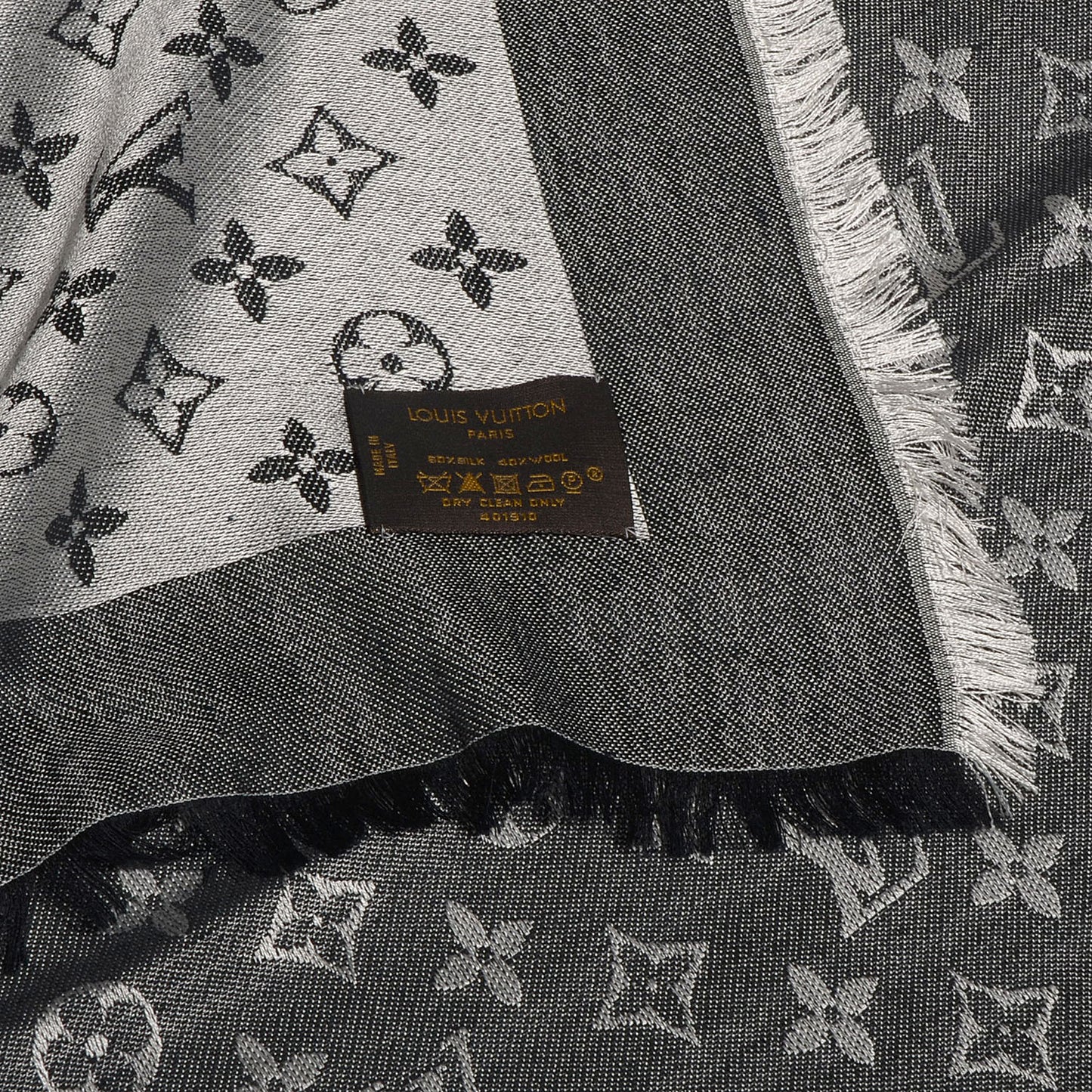 Silk Wool Monogram Denim Shawl Black