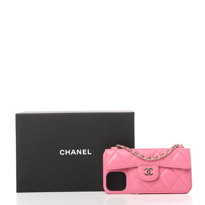 Chanel Lambskin Quilted iPhone XII Pro Max Case With Chain Pink 10 of 10