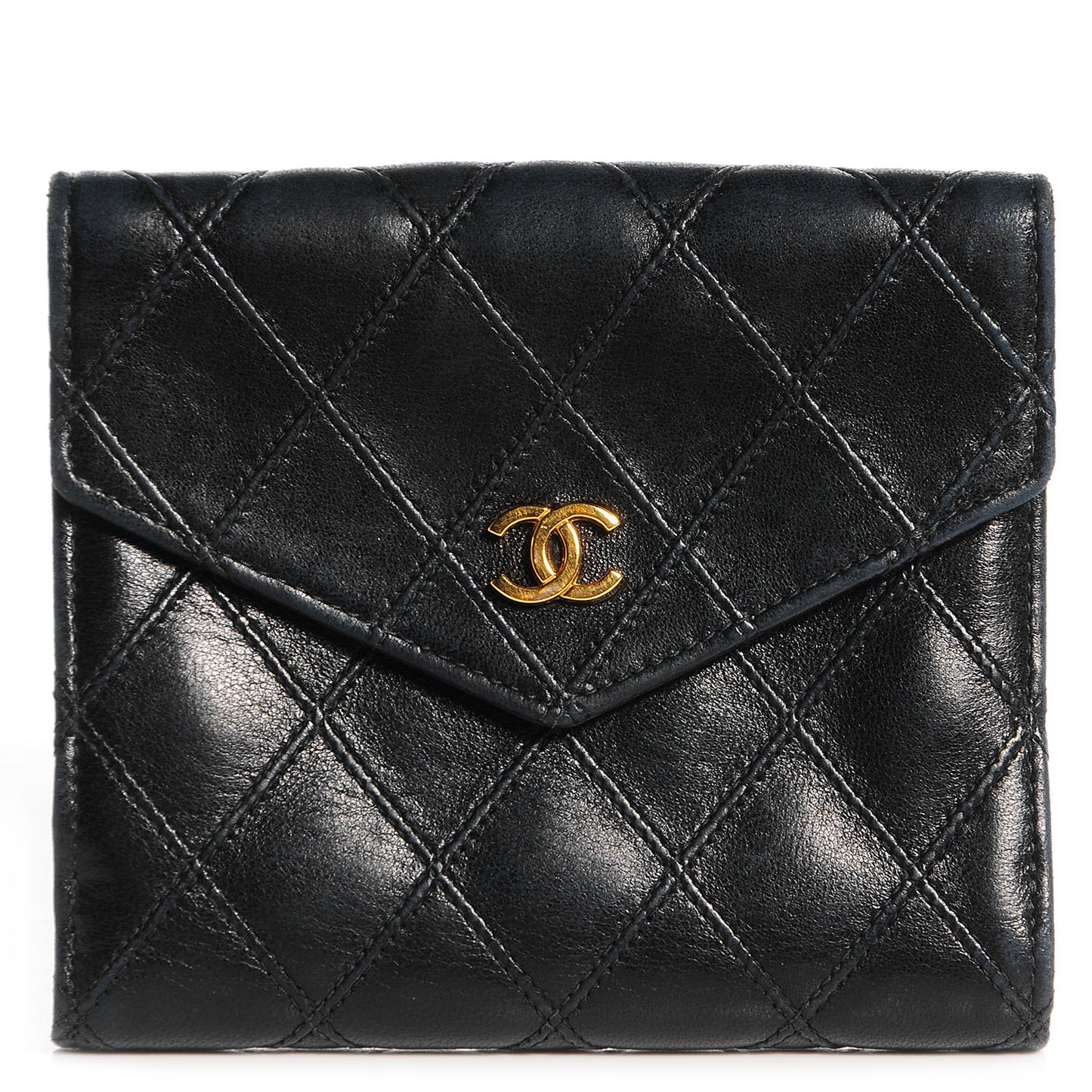 Calfskin Diamond Stitched Compact Wallet Black