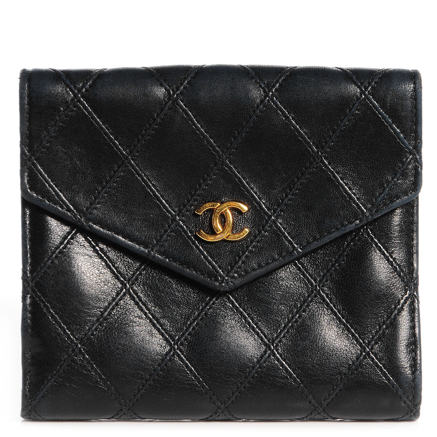 Chanel Calfskin Diamond Stitched Compact Wallet Black 1 of 8