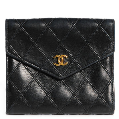 Chanel Calfskin Diamond Stitched Compact Wallet Black 1 of 8