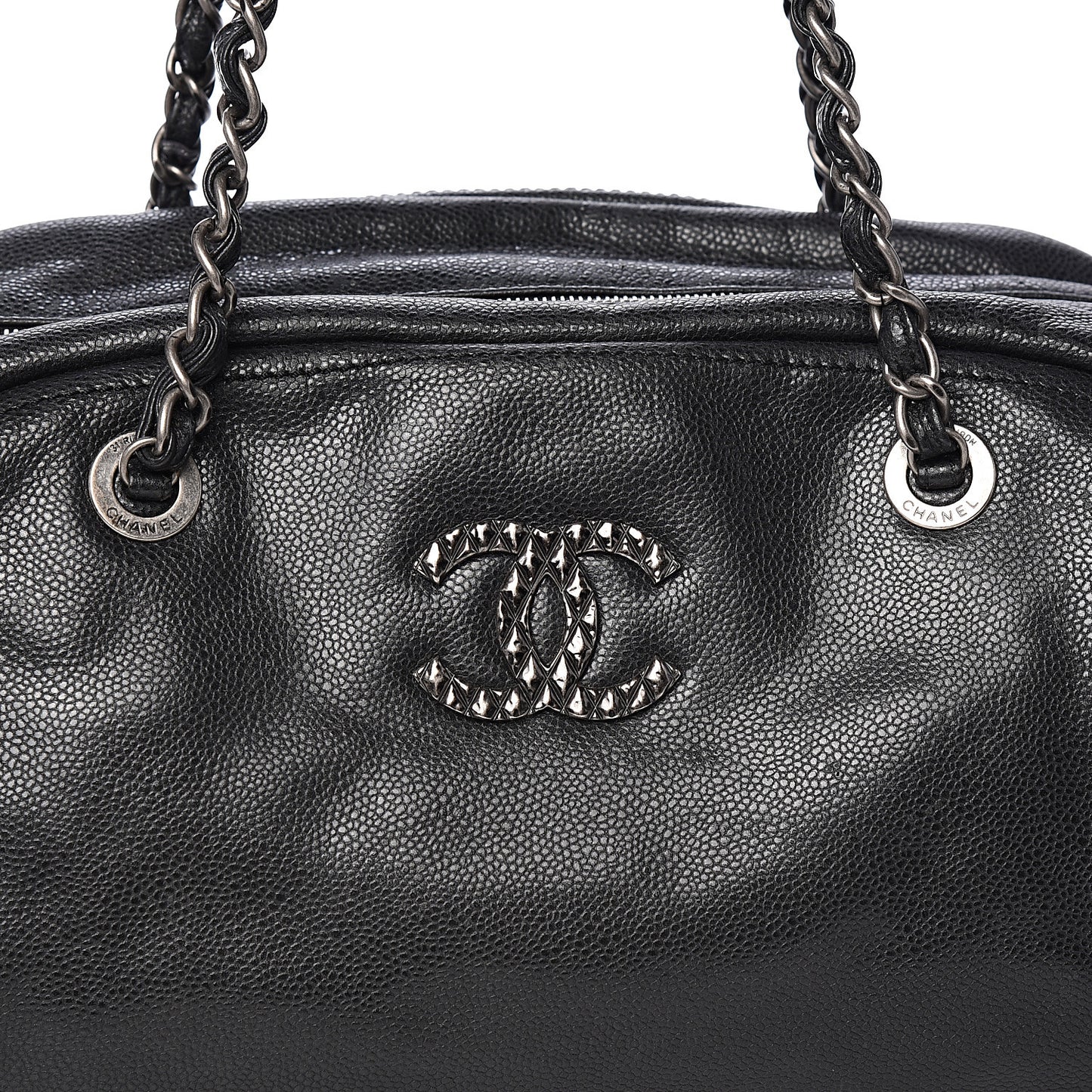 Glazed Caviar Quilted Mademoiselle Bowling Bag Black