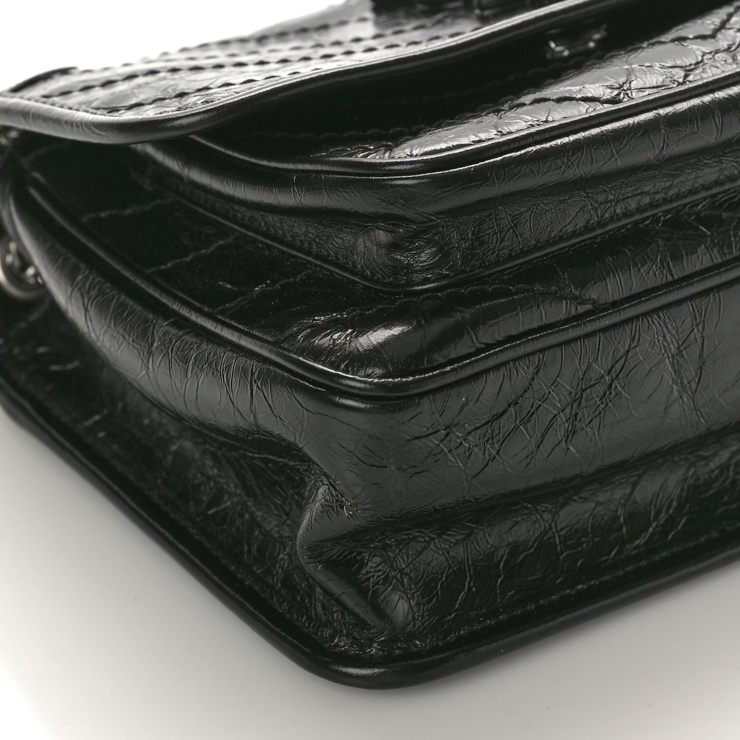 Crinkled Calfskin Matelasse Monogram Baby Niki Chain Satchel Black