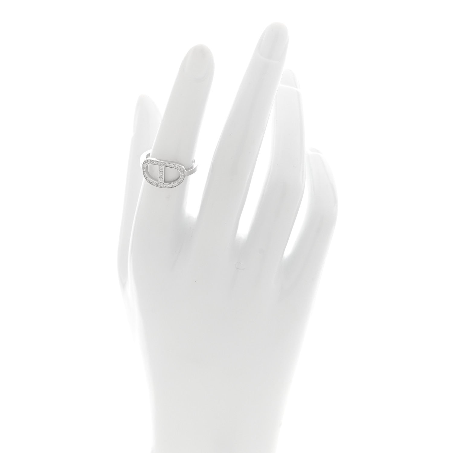 Hermes 18K White Gold Diamond MM Chaine d'Ancre Contour Ring 52 6 2 of 5