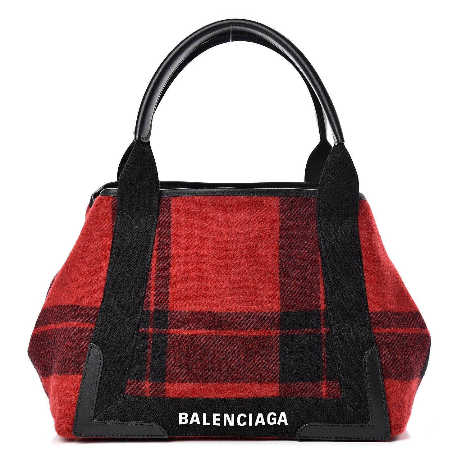 Balenciaga Wool Plaid S Navy Cabas Black Red 2 of 10