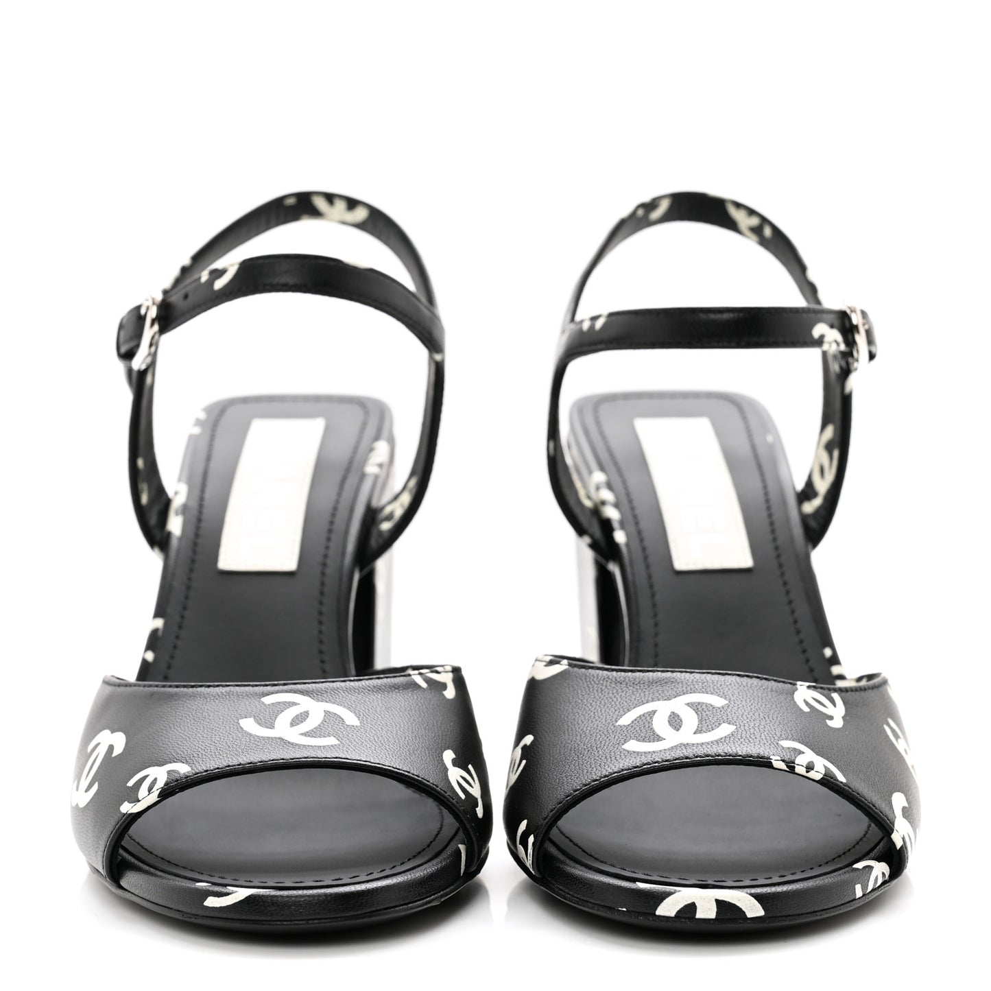 Printed Lambskin CC Sandals 38 Black White