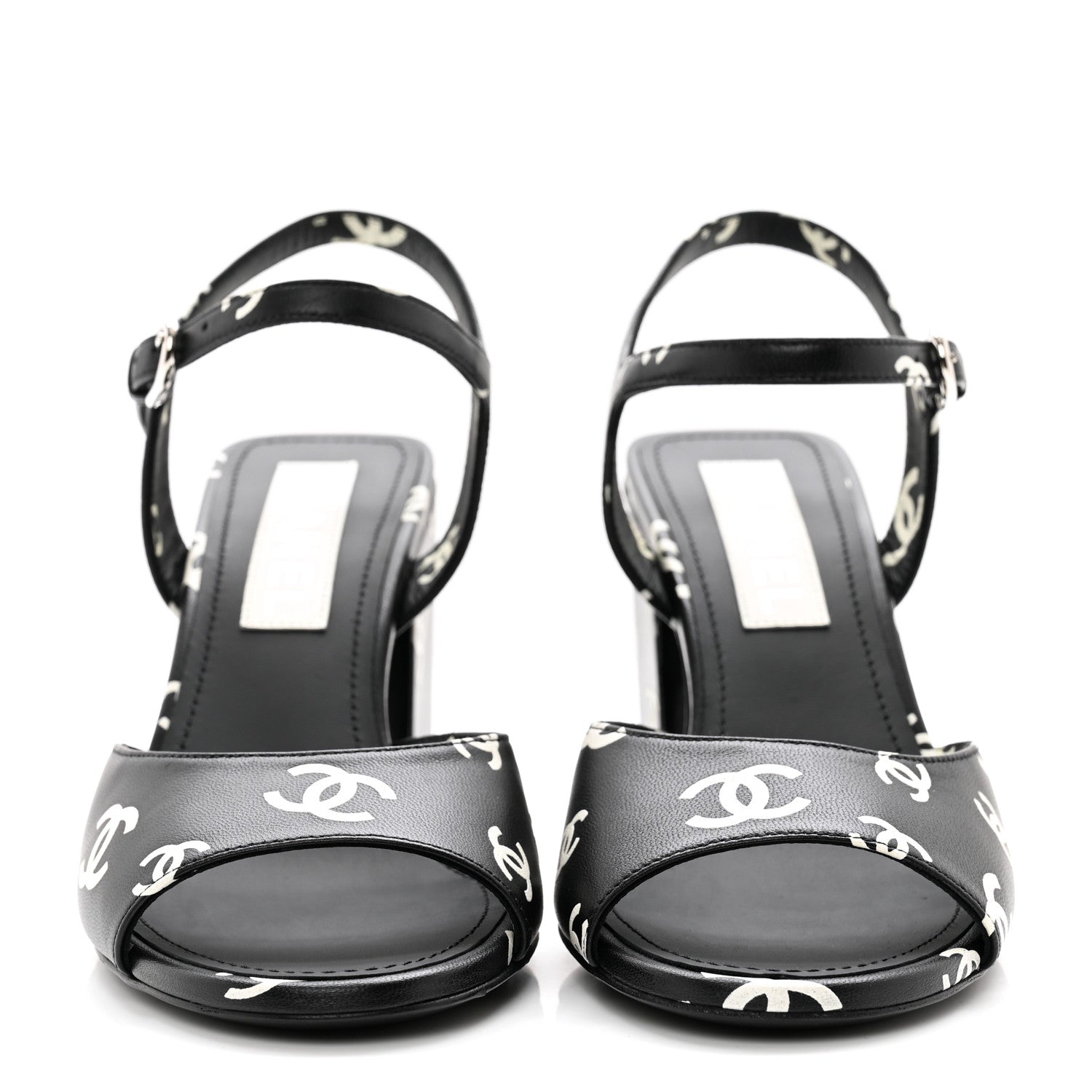 Chanel Printed Lambskin CC Sandals 38 Black White 2 of 7