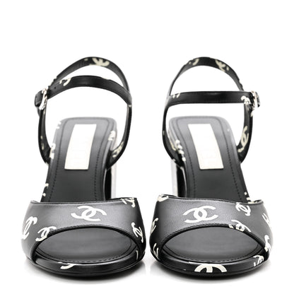Chanel Printed Lambskin CC Sandals 38 Black White 2 of 7